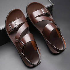 Mens Thick Sole Leather Outdoor Beach Sandals